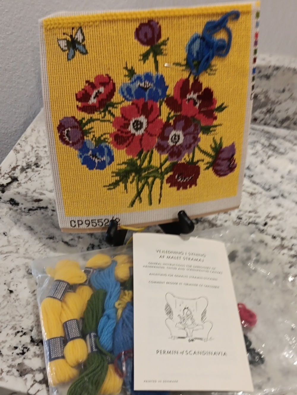 Vintage Zephyrs Floral Needlepoint Kit on Yellow Canvas